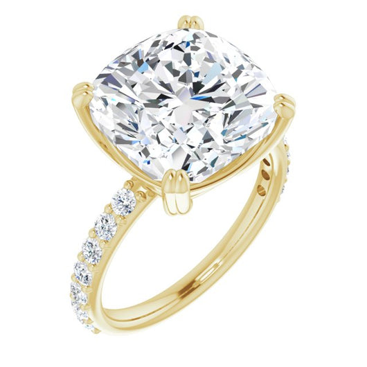 10K Yellow Gold Customizable Cushion Cut Design with Large Round Cut 3/4 Band Accents