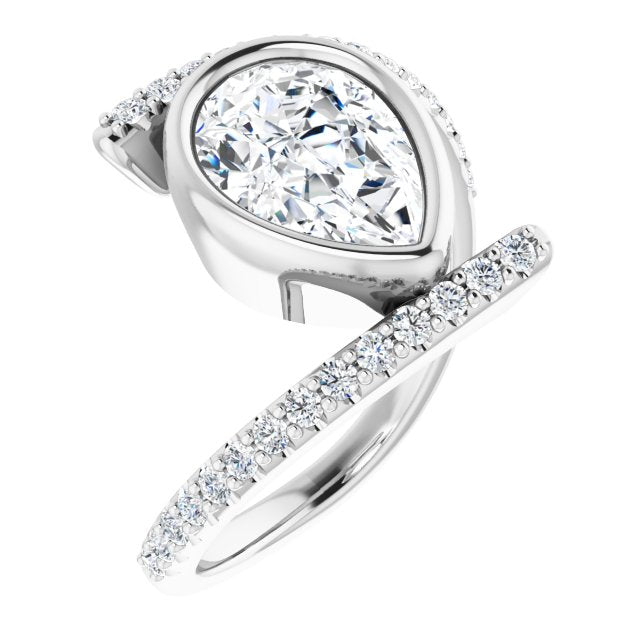 Cubic Zirconia Engagement Ring- The Pocahontas (Customizable Bezel-set Pear Cut Design with Bypass Pavé Band)