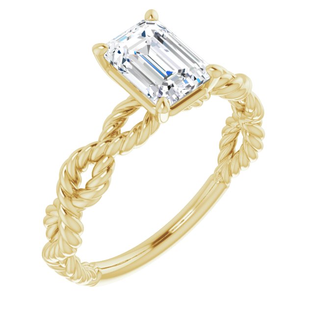 10K Yellow Gold Customizable Emerald/Radiant Cut Solitaire with Infinity-inspired Twisting-Rope Split Band