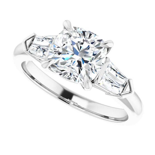 Cubic Zirconia Engagement Ring- The Fortunada (Customizable 5-stone Design with Cushion Cut Center and Quad Baguettes)