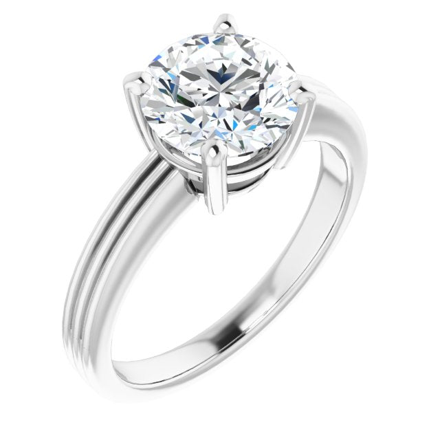 Cubic Zirconia Engagement Ring- The Davina (Customizable Round Cut Solitaire with Double-Grooved Band)