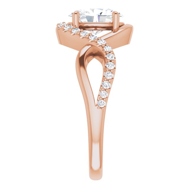 Cubic Zirconia Engagement Ring- The Kwan Lee (Customizable Oval Cut Design with Semi-Accented Twisting Infinity Bypass Split Band and Half-Halo)