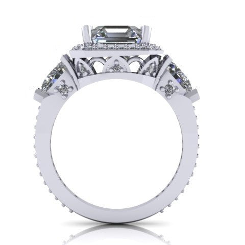 Cubic Zirconia Engagement Ring- The Lori Blue (4.04 Carat TCW Asscher Cut Halo with Pear Cut and Pave Accents)