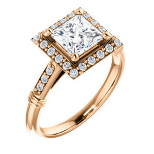 Cubic Zirconia Engagement Ring- The Thelma Ann (Customizable Cathedral-Halo Princess Cut Design with Thin Accented Band)