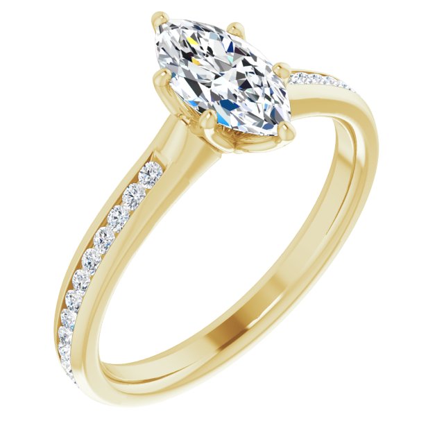 10K Yellow Gold Customizable 6-prong Marquise Cut Design with Round Channel Accents