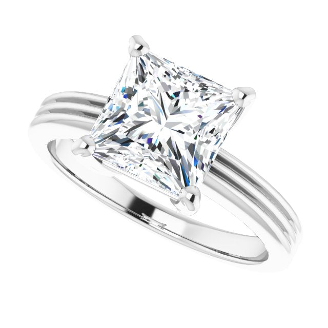 Cubic Zirconia Engagement Ring- The Davina (Customizable Princess/Square Cut Solitaire with Double-Grooved Band)