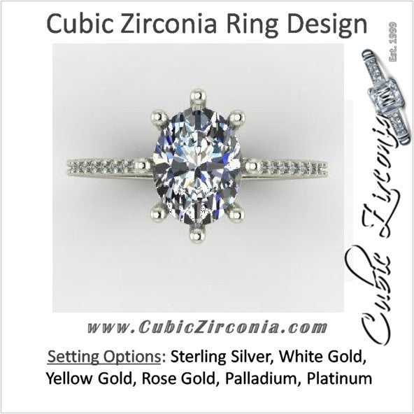Cubic Zirconia Engagement Ring- 2.12 TCW 8-prong Oval Cut Single Row Pave CZ