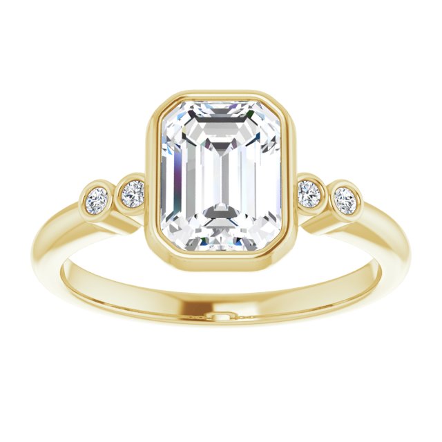 Cubic Zirconia Engagement Ring- The Mandira (Customizable 5-stone Bezel-set Radiant Cut Design with Quad Round-Bezel Side Stones)