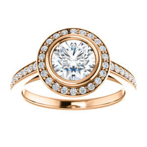 Cubic Zirconia Engagement Ring- The Samira (Customizable Halo-style Round Cut with Under-Halo Trellis and Thin Pavé Band)