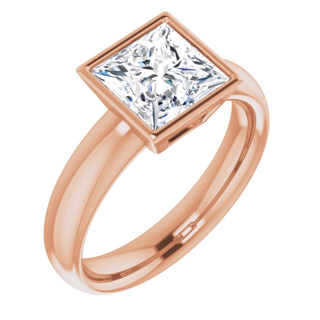10K Rose Gold Customizable Bezel-set Princess/Square Cut Solitaire with Wide Band