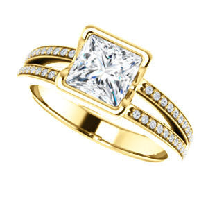 Cubic Zirconia Engagement Ring- The Monami (Customizable Bezel Princess Cut with Split-pavé Band Accents & Euro Shank)