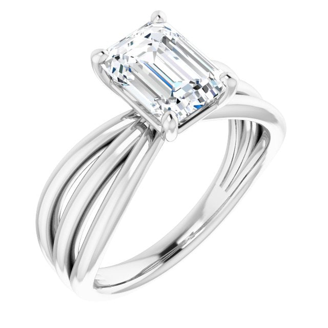 Cubic Zirconia Engagement Ring- The Maha (Customizable Radiant Cut Solitaire Design with Wide, Ribboned Split-band)