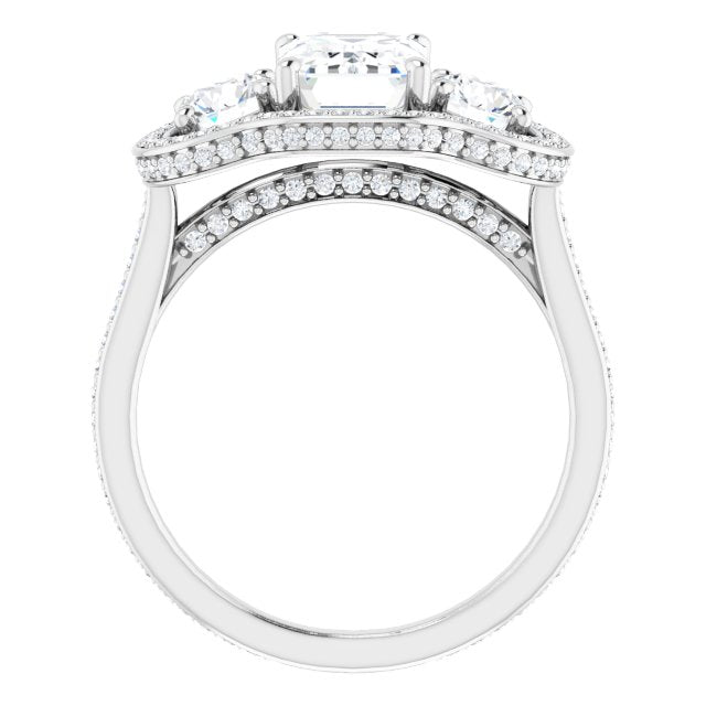 Cubic Zirconia Engagement Ring- The Iekika (Customizable 3-stone Radiant Cut Design with Multi-Halo Enhancement and 150+-stone Pavé Band)