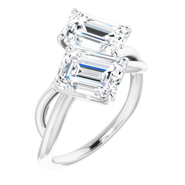 Cubic Zirconia Engagement Ring- The Chyna (Customizable 2-stone Radiant Cut Artisan Style with Wide, Infinity-inspired Split Band)
