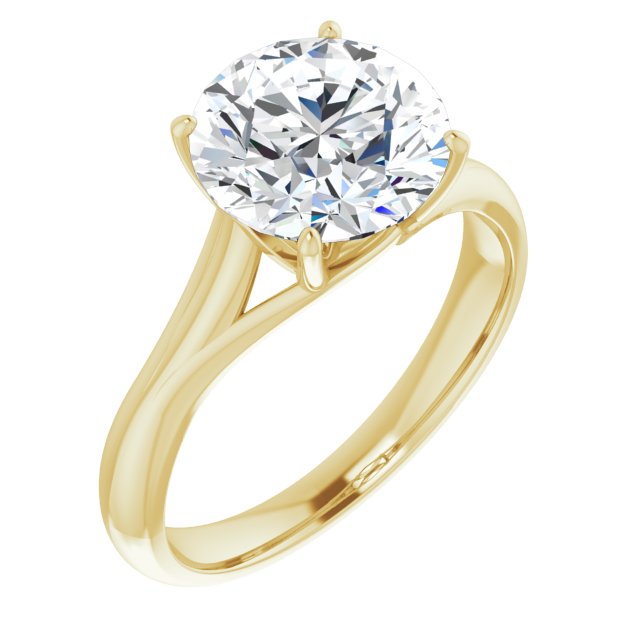 18K Yellow Gold Customizable Round Cut Solitaire with Crosshatched Prong Basket