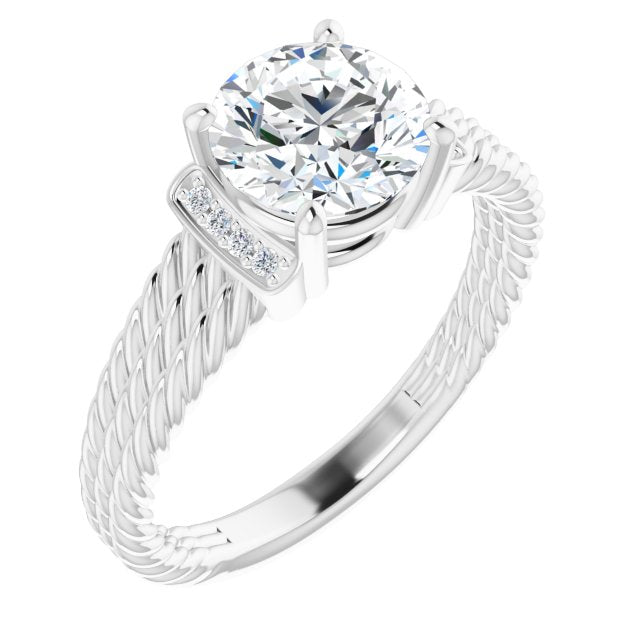 10K White Gold Customizable 11-stone Design featuring Round Cut Center, Vertical Round-Channel Accents & Wide Triple-Rope Band