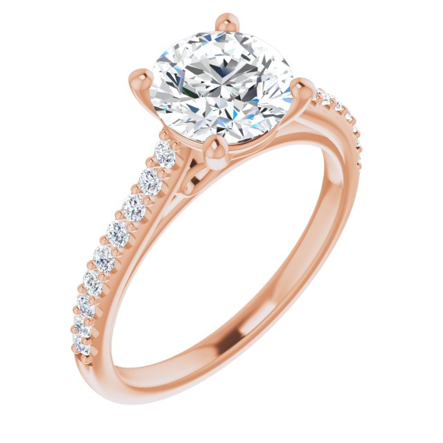 10K Rose Gold Customizable Cathedral-raised Round Cut Design with Accented Band and Infinity Symbol Trellis Decoration