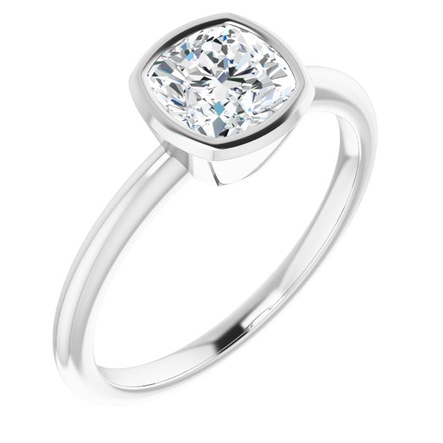 10K White Gold Customizable Bezel-set Cushion Cut Solitaire with Thin Band