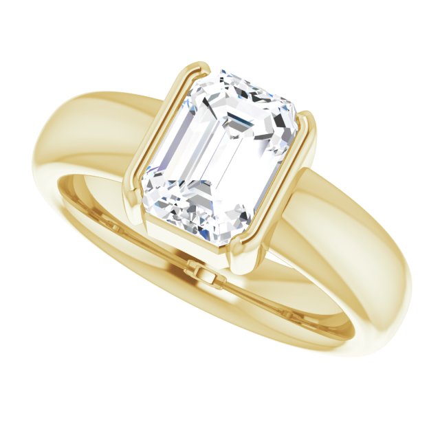 Cubic Zirconia Engagement Ring- The Charlotte (Customizable Bezel-set Emerald Cut Solitaire with Thick Band)