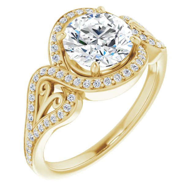 10K Yellow Gold Customizable Round Cut Design with Bypass Halo and Split-Shared Prong Band