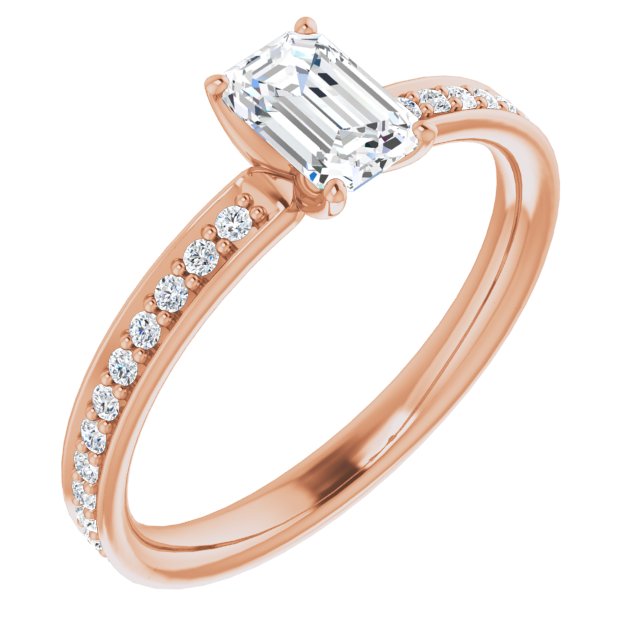 10K Rose Gold Customizable Classic Prong-set Emerald/Radiant Cut Design with Shared Prong Band