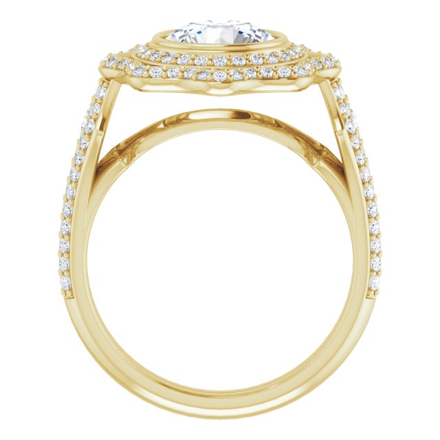 Cubic Zirconia Engagement Ring- The Arya (Customizable Round Cut Style with Ultra-wide Pavé Split-Band and Nature-Inspired Double Halo)
