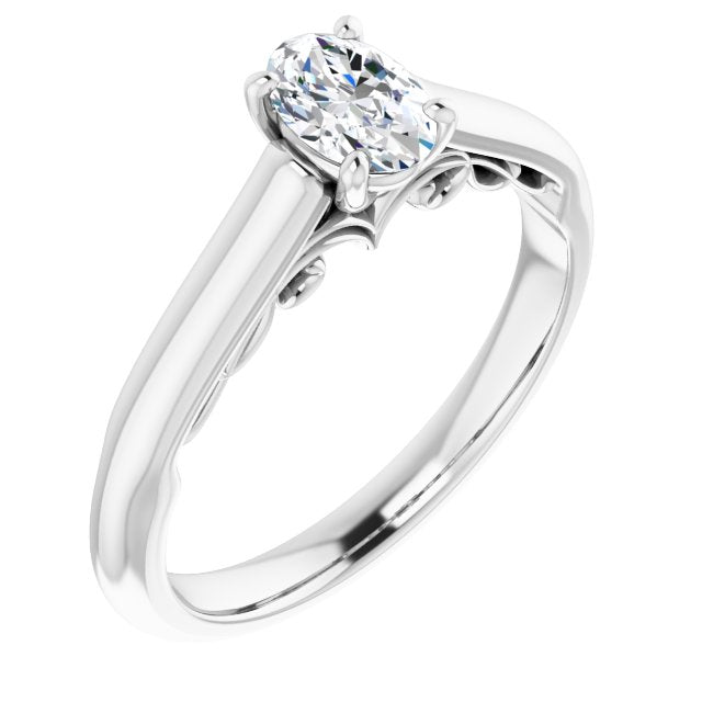 10K White Gold Customizable Oval Cut Cathedral Solitaire with Two-Tone Option Decorative Trellis 'Down Under'