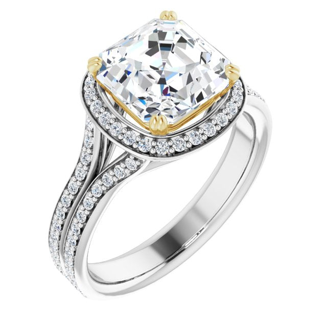 14K White & Yellow Gold Customizable Cathedral-set Asscher Cut Style with Split-Pav? Band