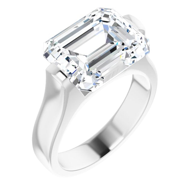 10K White Gold Customizable Bar-set Emerald/Radiant Cut Solitaire