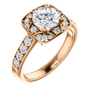 Cubic Zirconia Engagement Ring- The Payton (Customizable Round Cut with Segmented Cluster-Halo and Large-Accented Band)