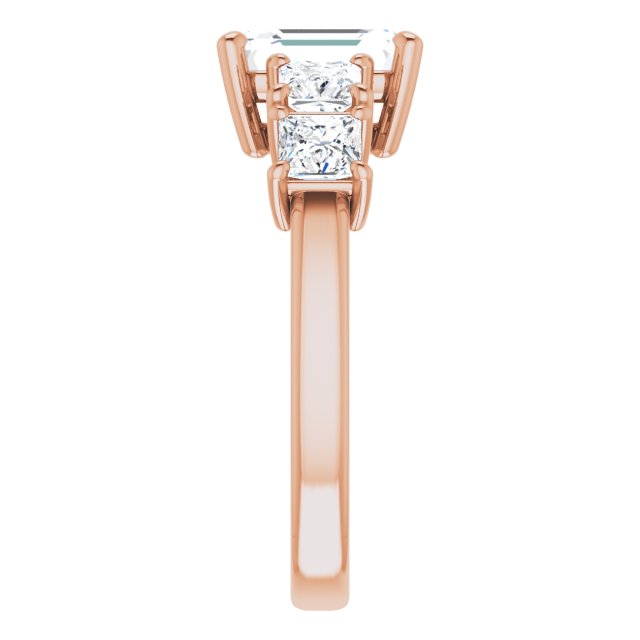 Cubic Zirconia Engagement Ring- The Abril (Customizable 5-stone Emerald Cut Style with Quad Princess-Cut Accents)