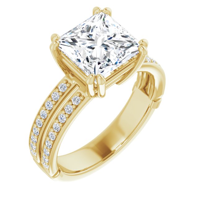 10K Yellow Gold Customizable Princess/Square Cut Design featuring Split Band with Accents