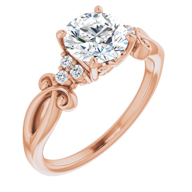 10K Rose Gold Customizable 7-stone Round Cut Design with Tri-Cluster Accents and Teardrop Fleur-de-lis Motif