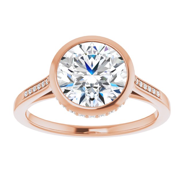 Cubic Zirconia Engagement Ring- The Adalynn (Customizable Cathedral-Bezel Round Cut Style with Under-halo and Shared Prong Band)