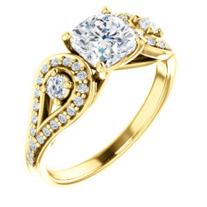 Cubic Zirconia Engagement Ring- The Tonya Laverne (Customizable Cushion Cut Design with Winged Split-Pavé Band)