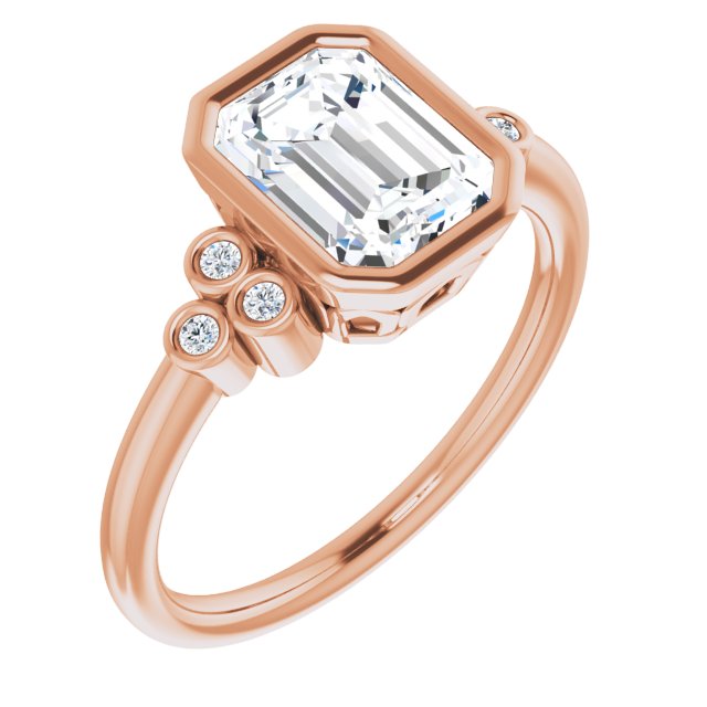 Cubic Zirconia Engagement Ring- The Kaipo (Customizable 7-stone Emerald Cut Style with Triple Round-Bezel Accent Cluster Each Side)