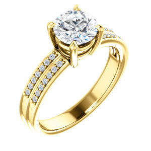 Cubic Zirconia Engagement Ring- The Lyla Ann (Customizable Round Cut Design with Wide Double-Pavé Band)