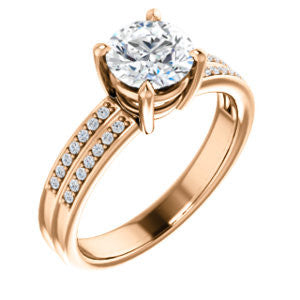 Cubic Zirconia Engagement Ring- The Lyla Ann (Customizable Round Cut Design with Wide Double-Pavé Band)