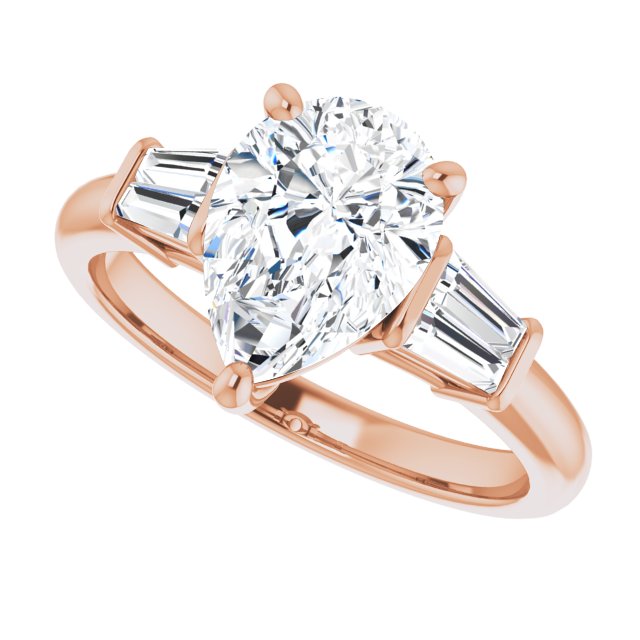 Cubic Zirconia Engagement Ring- The Chloe (Customizable 5-stone Pear Cut Style with Quad Tapered Baguettes)