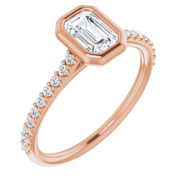 10K Rose Gold Customizable Bezel-set Emerald/Radiant Cut Style with Ultra-thin Pavé-Accented Band