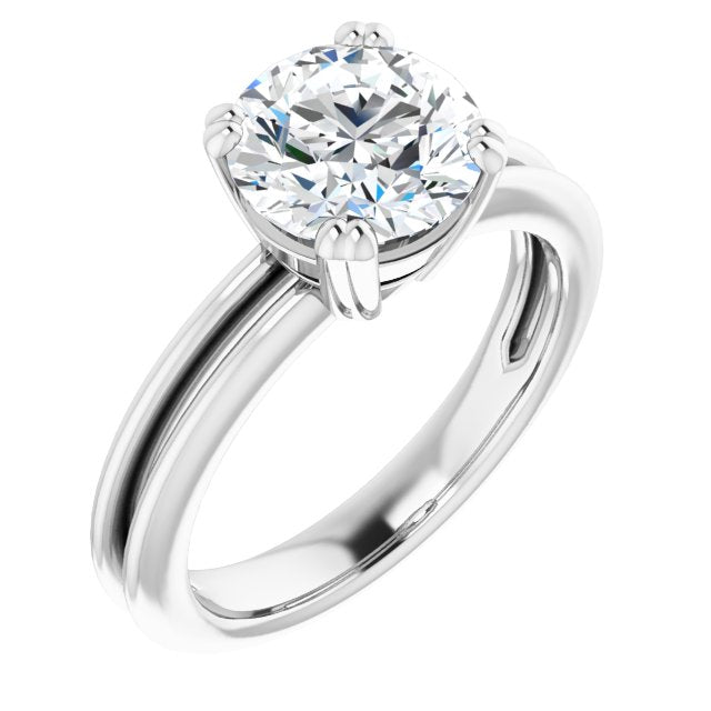 14K White Gold Customizable Round Cut Solitaire with Grooved Band