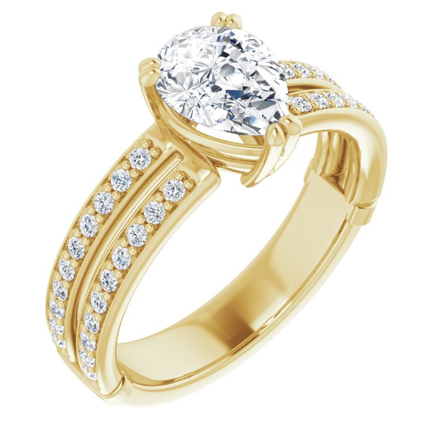 14K Yellow Gold Customizable Pear Cut Design featuring Split Band with Accents