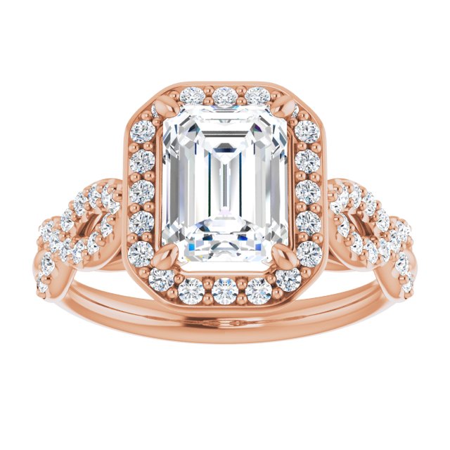 Cubic Zirconia Engagement Ring- The Jakayla (Customizable Cathedral-Halo Emerald Cut Design with Artisan Infinity-inspired Twisting Pavé Band)