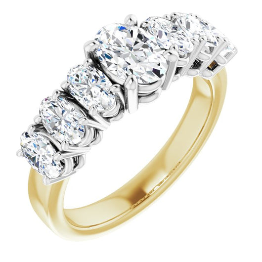 14K Yellow & White Gold Customizable 7-stone Oval Cut Design with Large Round-Prong Side Stones