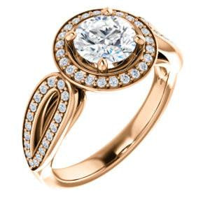 CZ Wedding Set, featuring The Jordyn Elitza engagement ring (Customizable Halo-Style Round Cut with Twisting Pavé Split-Shank)