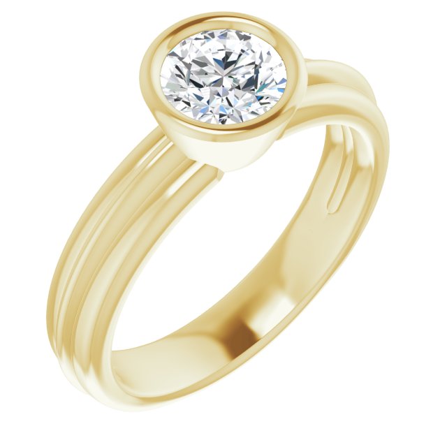 10K Yellow Gold Customizable Bezel-set Round Cut Solitaire with Grooved Band
