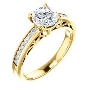 Cubic Zirconia Engagement Ring- The Jazmin Ella (Customizable Round Cut with Three-sided Filigree and Channel Accents)