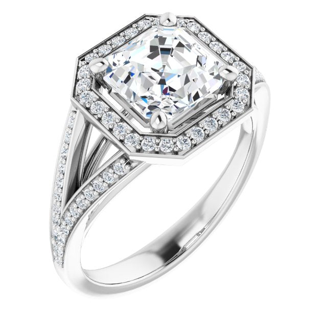 Cubic Zirconia Engagement Ring- The Heather Erin (Customizable Cathedral-Halo Asscher Cut Style featuring Split-Shared Prong Band)