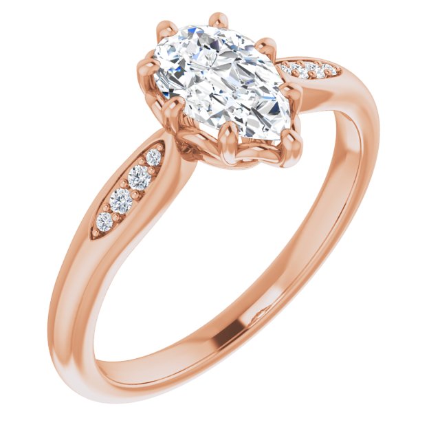 10K Rose Gold Customizable 9-stone Pear Cut Design with 8-prong Decorative Basket & Round Cut Side Stones