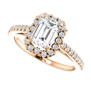 Cubic Zirconia Engagement Ring- The Sunshine (Customizable Emerald Cut Halo Design with Vintage Cathedral Trellis and Thin Pavé Band)
